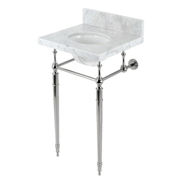 Kingston Brass 19 Carrara Marble Console Sink with Brass Legs 4 Faucet Drillings, Marble WhitePolished Nickel KVPB1917M346ST - main